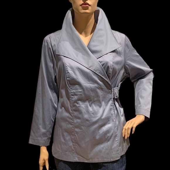 Igigi Wrap Jacket Blouse Plus 24 Blue True Wrap, Wide Lapels, Snap Adjust Buckle - Picture 4 of 16